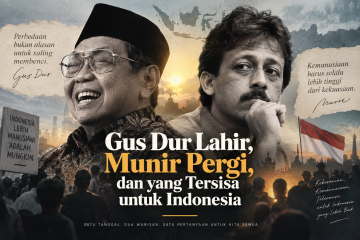 Ilustrasi Tokoh Gus Dur dan Munir, dibuat menggunakan kecerdasan buatan (AI)